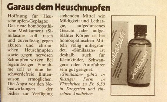 Zeitungsartikel 1982 Heuschnupfen
