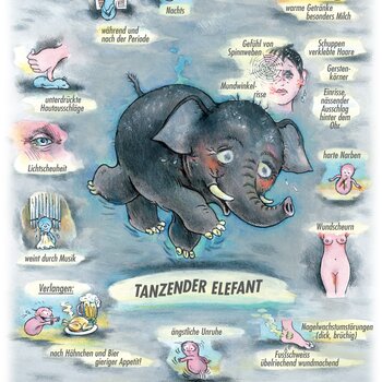 Arzneimittelbild Graphites. Tanzender Elefant.