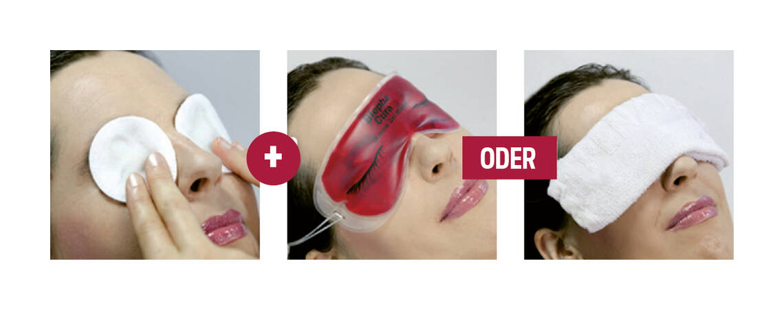 Warme Umschläge auf den Augen unterstützen die Lidrandpflege
