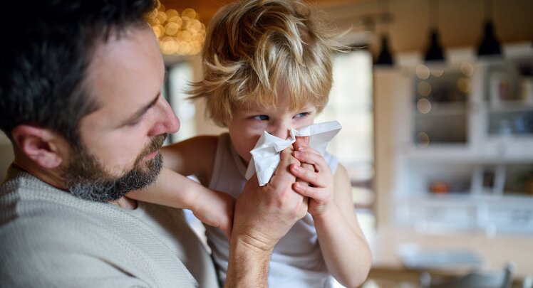 Die Nase kann bei einer Erkältung vom vielen Schneuzen wund werden. Eine homöopathische Nasensalbe kann bei wunder Nase helfen. | © iStock