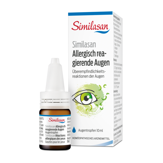 Schachtel und Augentropfenflasche Similasan allergisch reagierende Augen