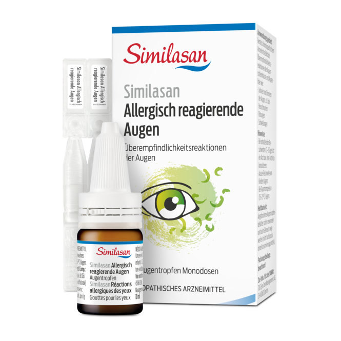 Monodosen, Augentropfenflasche und Schachtel Similasan allergisch reagierende Augen